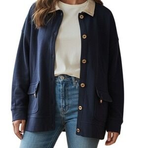 Lauren Ralph Lauren Navy Cotton Cardigan Jacket 2X Preppy Quiet Luxury Coastal